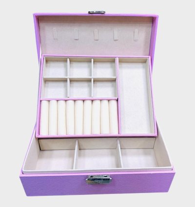 صندوق مجوهرات أنيق - علبة تخزين بلمسة مخملية وفواصل منظمة - وردي