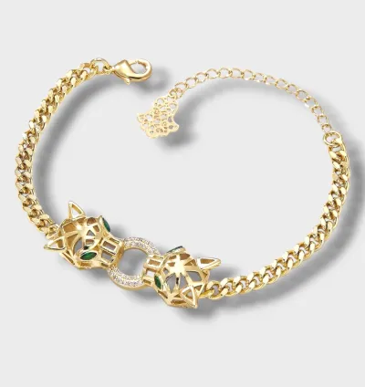 سوار رأس الفهد الذهبي أنيق من الفولاذ المقاوم للصدأ مطلي بالذهب