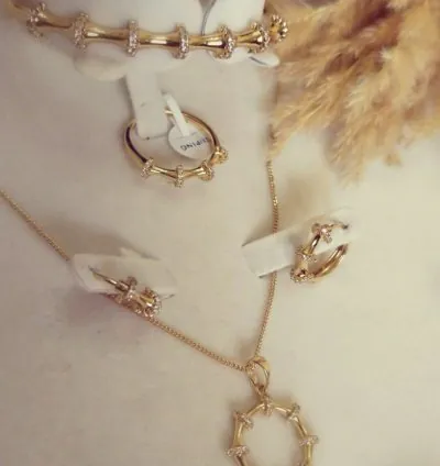 Élégant Ensemble Bracelet et Bague Plaqués Or en acier inoxydable avec Accents en Cristal